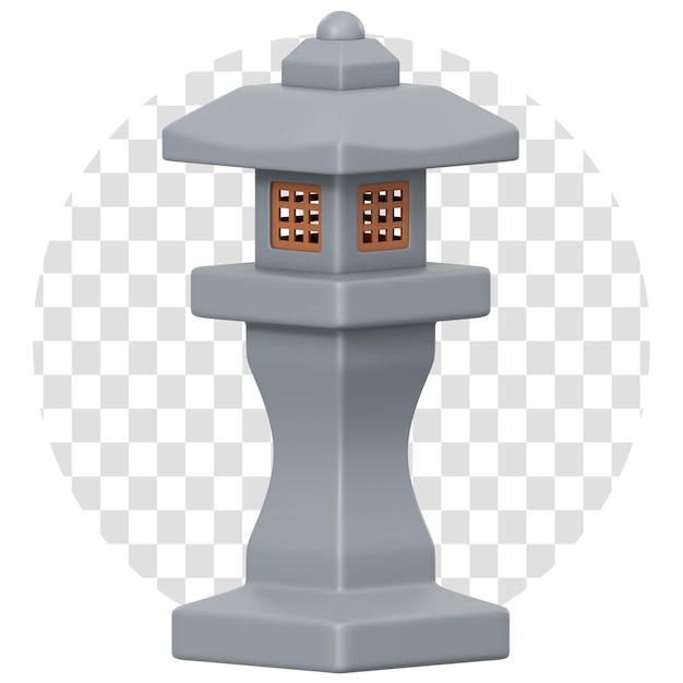 PSD 3d rendering japanese traditional stone lantern 3d icon isolate transparent background 3d