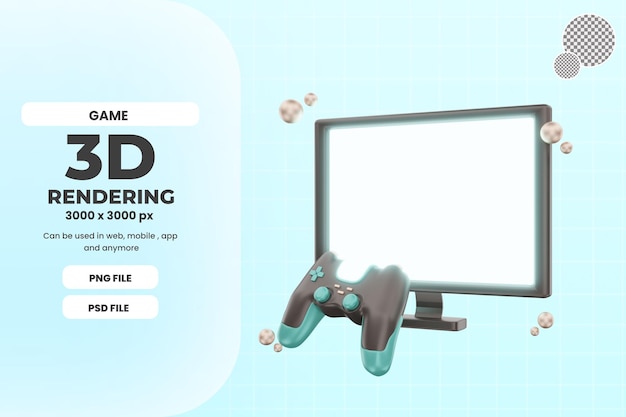 3 d レンダリング ジョイスティック ゲームとモニター アイコン オブジェクト プレミアム psd