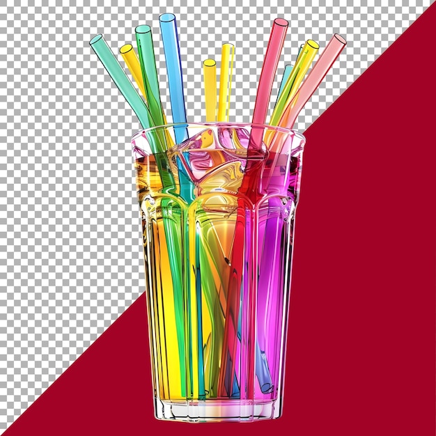 3d rendering of a juice glass with straw on transparent background ai generated