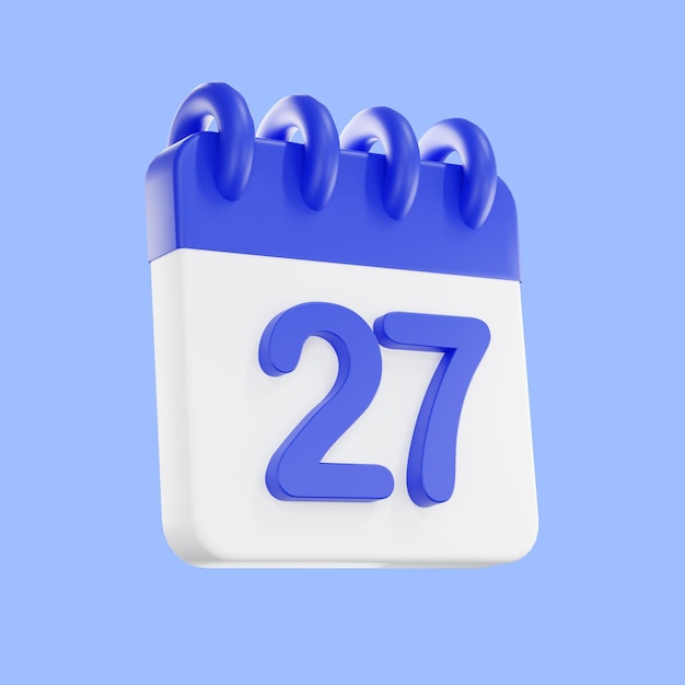 3D-rendering kalenderpictogram met een dag van 27 blauwe en witte kleur