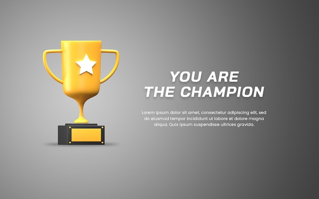 PSD 3d-rendering kampioenstrofee met donkere thema website ontwerpsjabloon