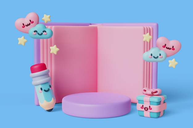 PSD rendering 3d del podio di vendita kawaii