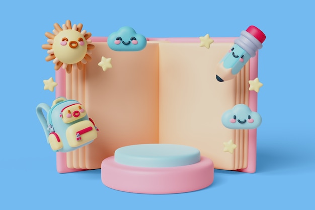 PSD 3d rendering of  kawaii sales podium