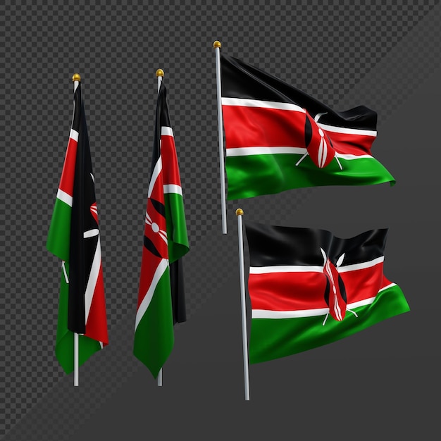 3d rendering kenya east africa flag fluttering and no fluttering