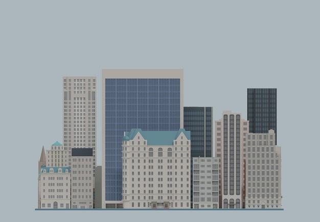 PSD 3d rendering lage poly polygon gebouwen wolkenkrabber nyc