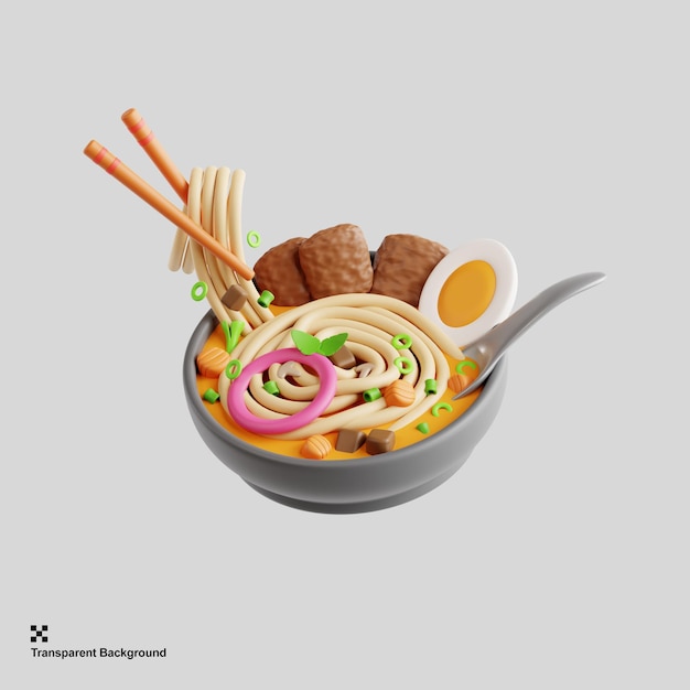 PSD 3d 렌더링 laksa ikan asam laksa 또는 생선 국수 수프는 쌀국수로 만들어집니다.