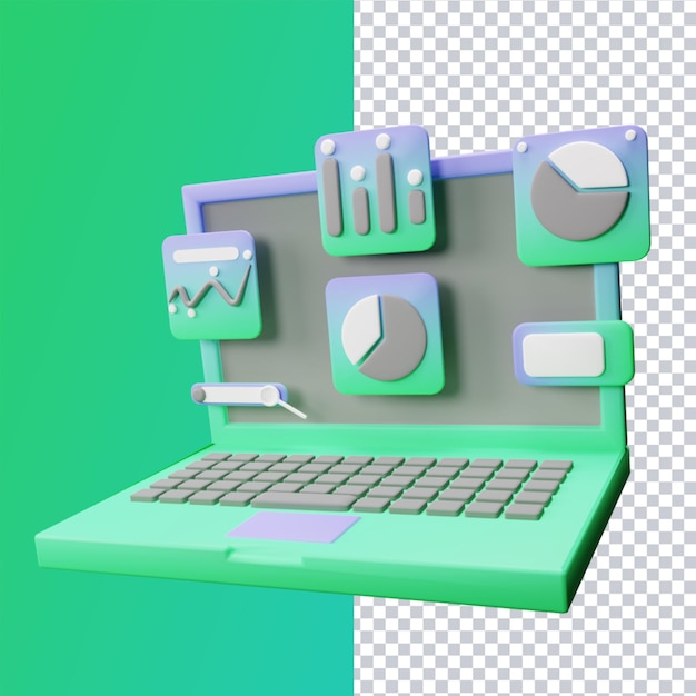 PSD rappresentazione 3d del computer portatile e del grafico