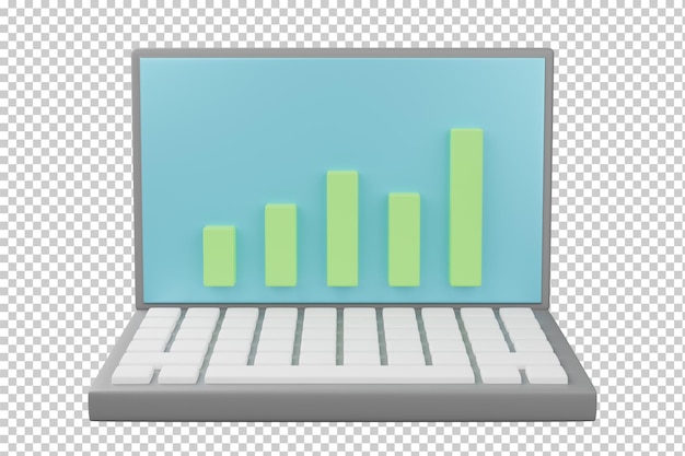 3D rendering laptop computer with a rising bar graph