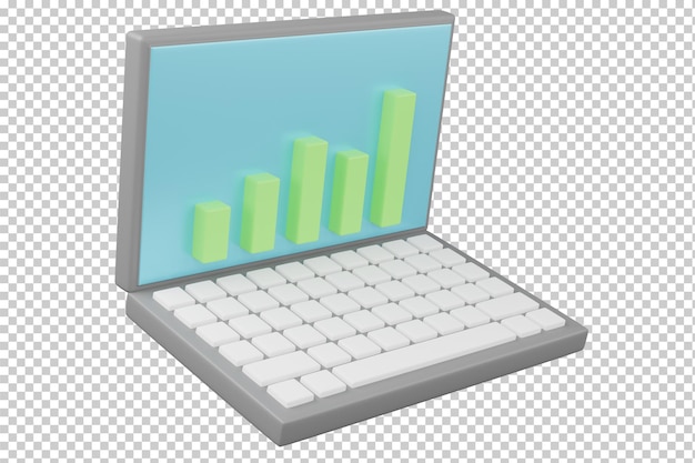 3d рендеринг ноутбука с восходящим баровым графиком