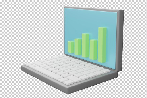 3D rendering laptop computer with a rising bar graph