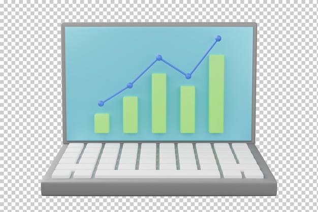 3d rendering laptop computer with a rising bar graph