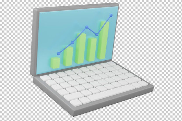 3D rendering laptop computer with a rising bar graph