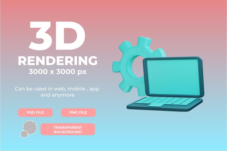 PSD 3d рендеринг ноутбука иллюстрация объект с прозрачным фоном
