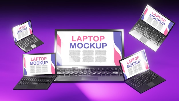 PSD 3d rendering laptop mockup