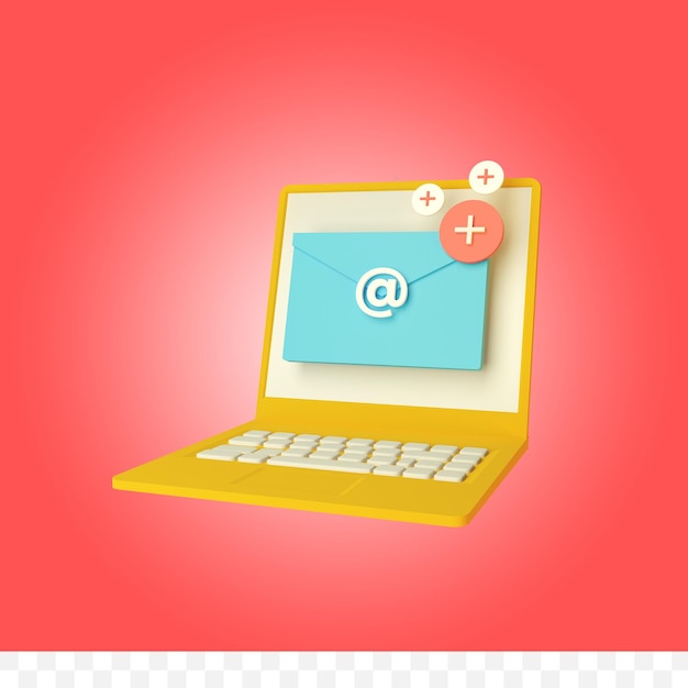 3d rendering laptop with mail
