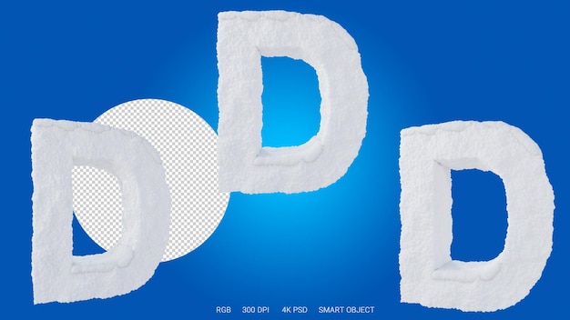 3d rendering of the letter d in the shape and style of a snow on a transparent background