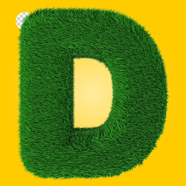 PSD 3d rendering of letter d with grass texture