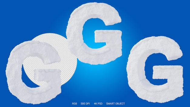 3d rendering of the letter g in the shape and style of a snow on a transparent background