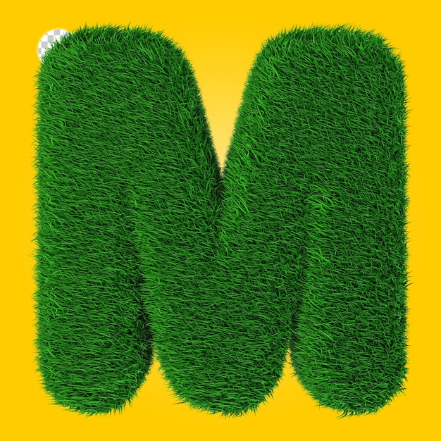 PSD 3d rendering of letter m with grass texture