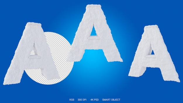 3d rendering of the letter a in the shape and style of a snow on a transparent background