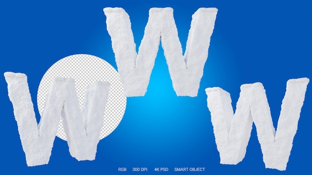 透明な背景に雪の形とスタイルの文字 W の 3 d レンダリング