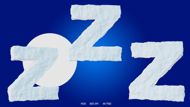 3d rendering of the letter Z in the shape and style of a glacier, on a transparent background