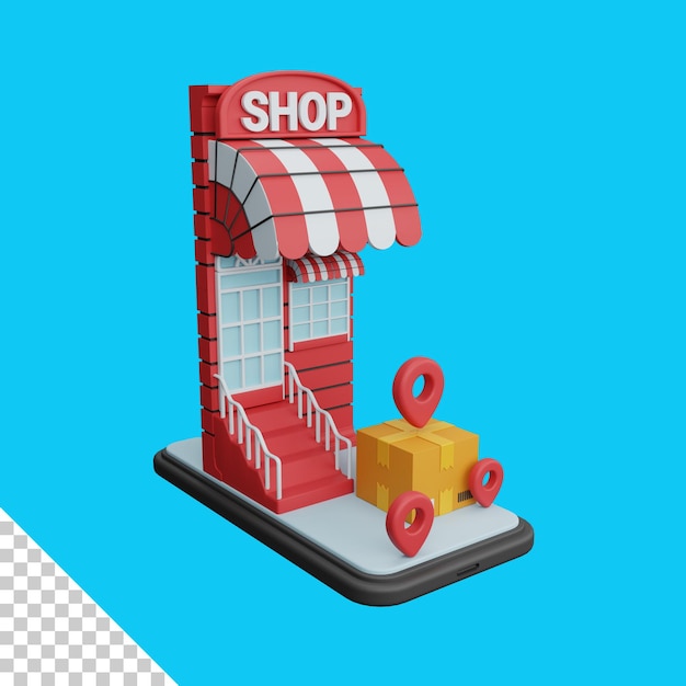 3d-rendering leveringslocatie op smartphone geïsoleerd handig voor e-commerce of zakelijk online ontwerp