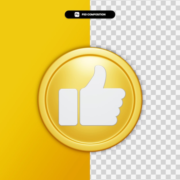 3d rendering like icon on golden circle isolated