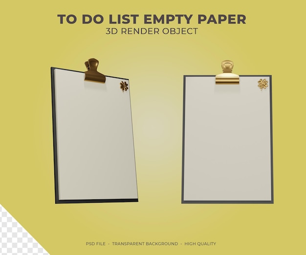 3d rendering to do list empty paper