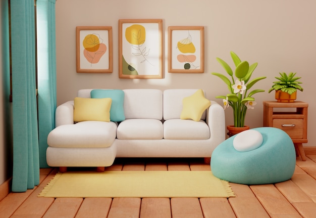 PSD 3d rendering of living room illustration