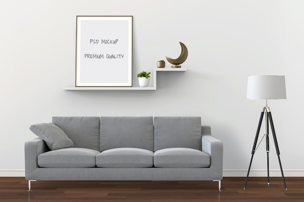 3d rendering of living room interior mockup blank poster