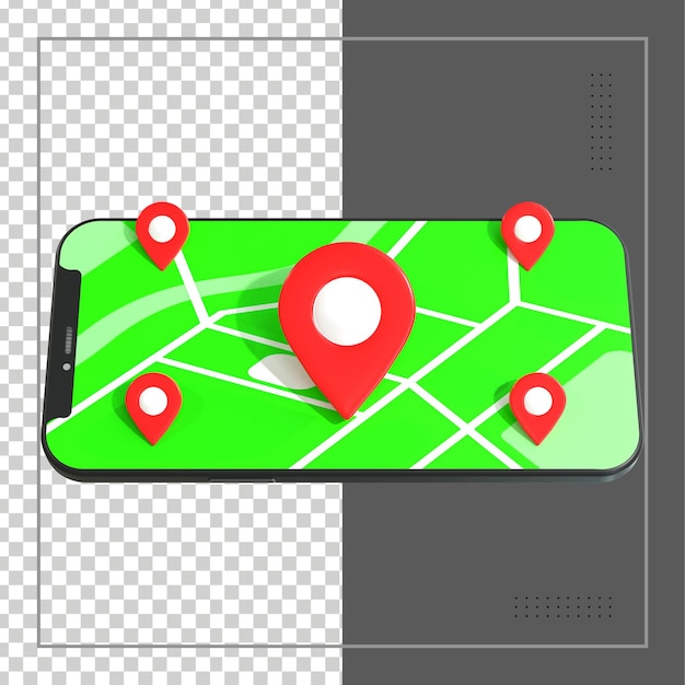 PSD 3d rendering location with mobile map gps tracker
