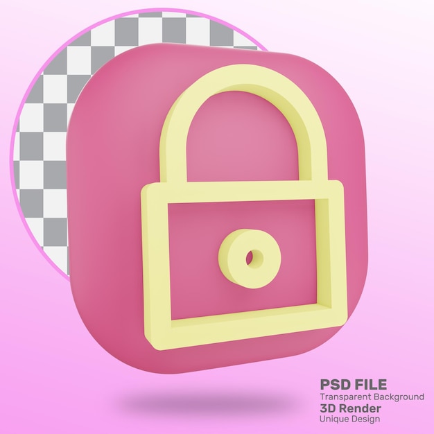 3d rendering lock icon premium psd