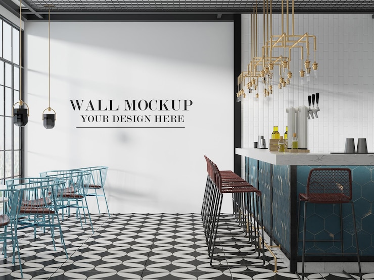 PSD 3d rendering loft design cafe wall background
