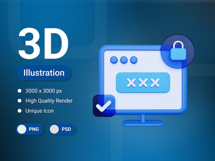PSD 3d rendering login security icon