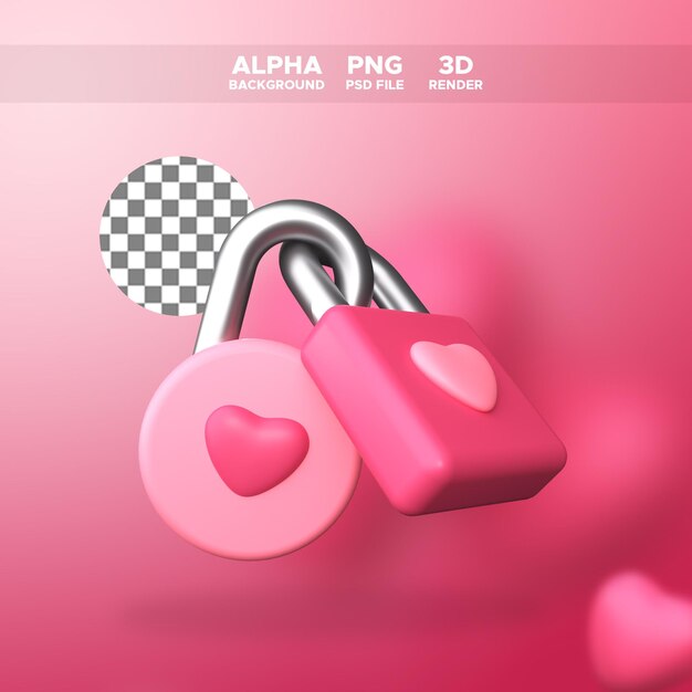 3d rendering love padlocks icon for valentine design illustration