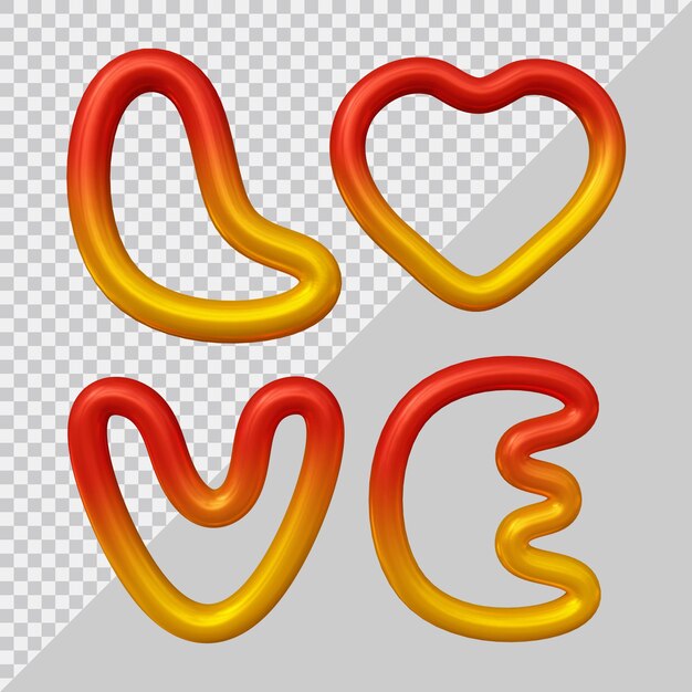 3d rendering of love text balloon