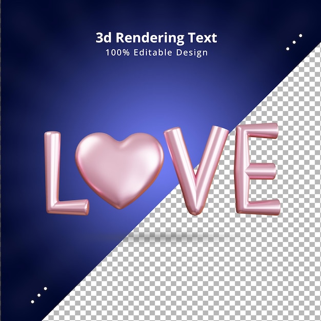 PSD 3d rendering love text for valentines day