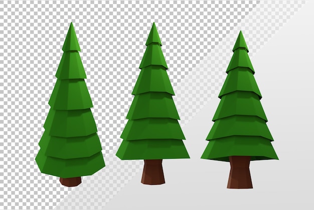 PSD 3d rendering lowpoly simple green christmas tree cone perspective view