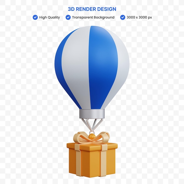 3d-rendering luchtballon met geschenkdoos geïsoleerd