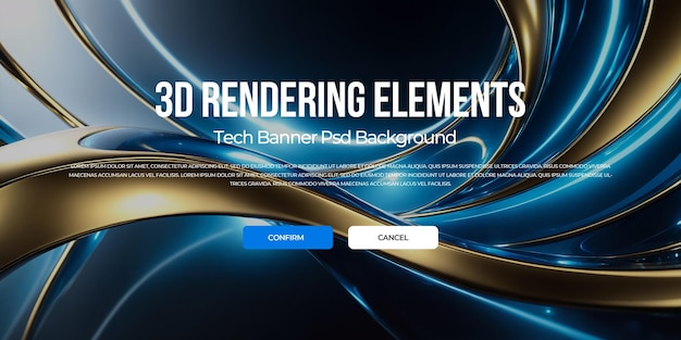 3d rendering luxe metaal flow achtergrond banner element psd