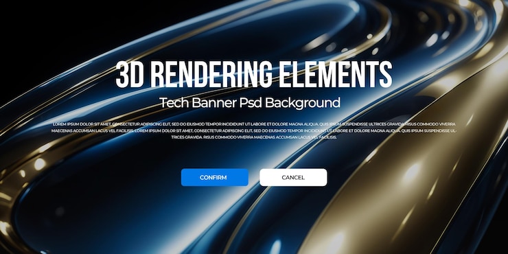 PSD 3d rendering luxury metal flow background banner element psd