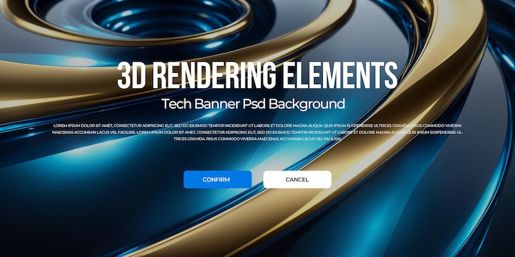 PSD 3dレンダリング ラグジュアリーメタルフロー バックグラウンド バナー要素 psd