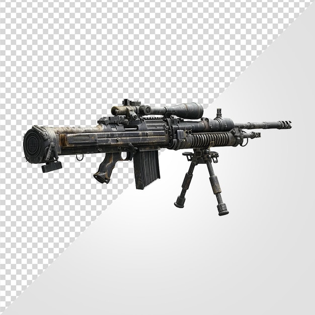 PSD 3d rendering m240 machine gun on transparent background