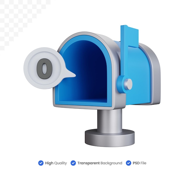 3d-rendering mailbox met lege berichttelling geïsoleerd