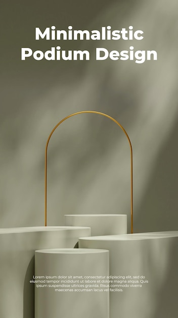 3d rendering makieta przestrzeni wyciszony zielony cylinder w portretie ze złotym łukiem i tłem cienia