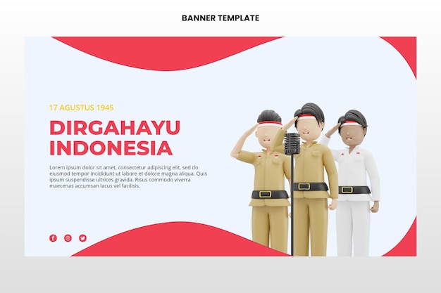 PSD personaggio maschile di rendering 3d che celebra il modello di banner di indipendenza indonesiana psd premium