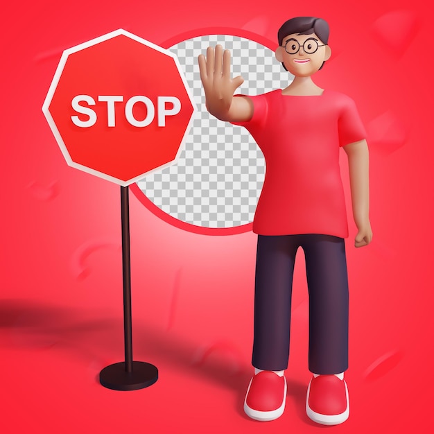 3d Rendering of a male Character showing stop hand gesture