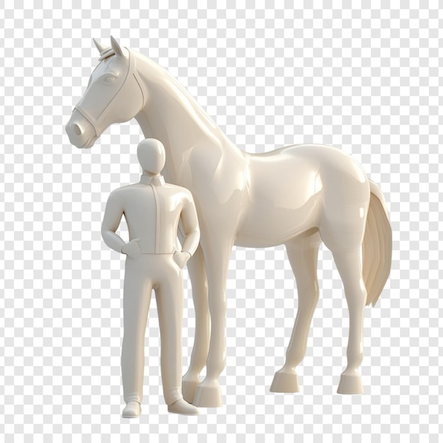a 3d rendering of a man and a horse both in cream color a simple design ideal for presentations or website graphics