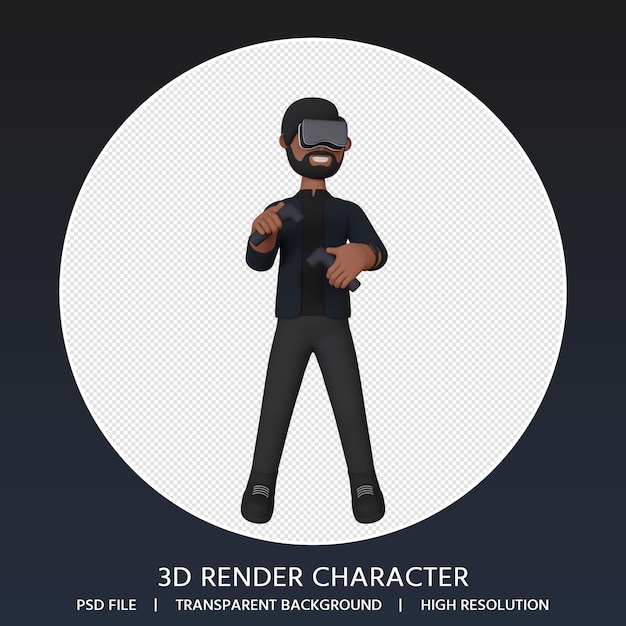 PSD 3d rendering man playing virtual reality